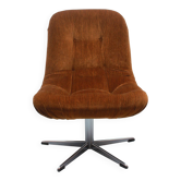 Fauteuil pivotant des années 1970 en velours marron