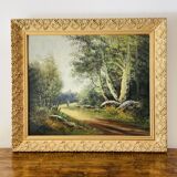 Tableau ancien signé Baldy – Paysage forestier – École de Barbizon fin XIXe