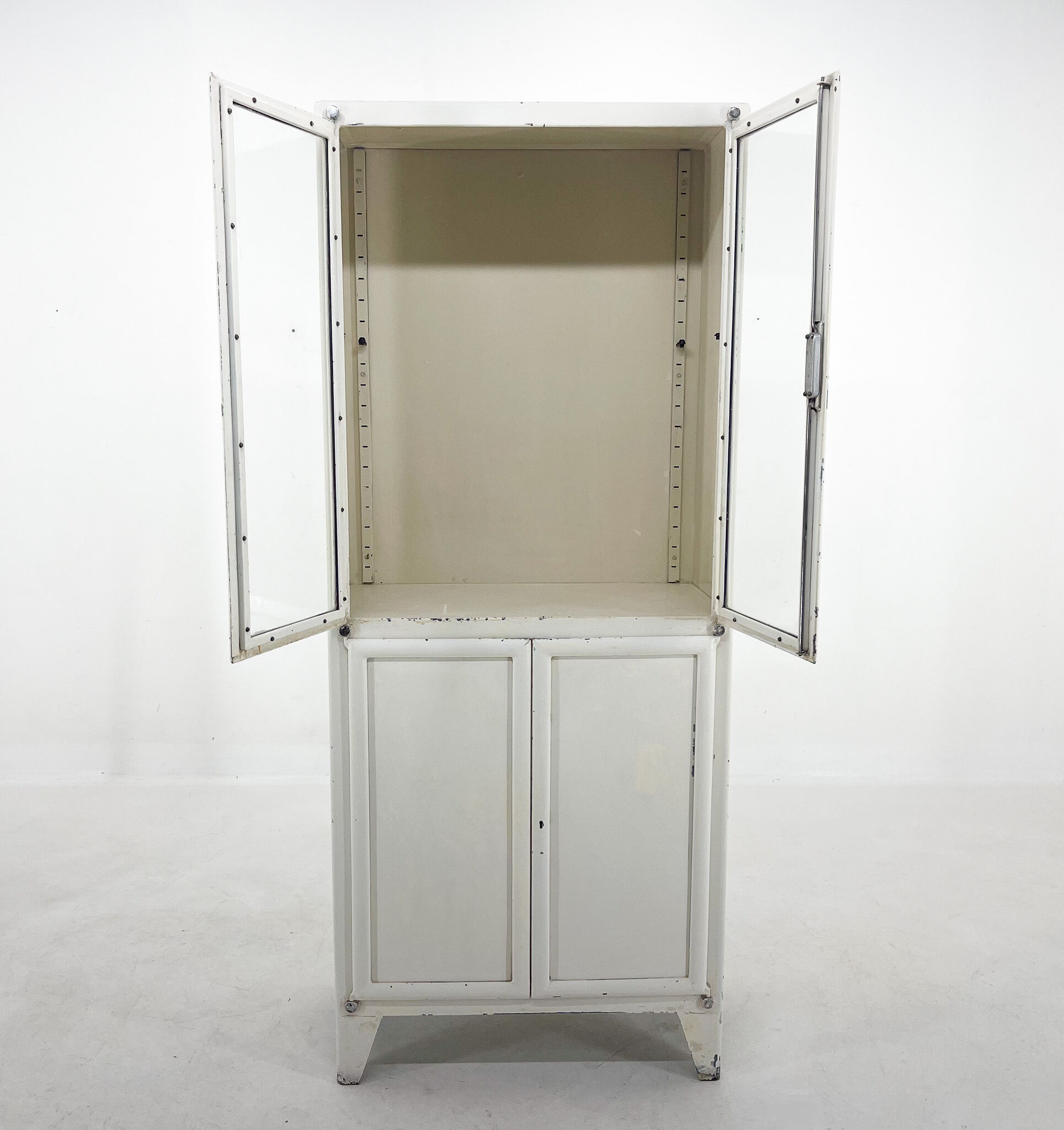 Vintage iron & glass medical cabinet, czechoslovakia