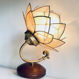 Vintage mother-of-pearl and brass flower wall lamp