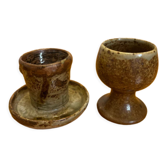 Set of 2 old sandstone egg cups