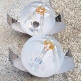 Pair of steel and opaline wall lights, Vittorio Mazzega design, vintage, 70s