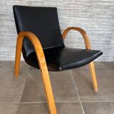 Hugues Steiner Bow Wood armchair in beech and black skai