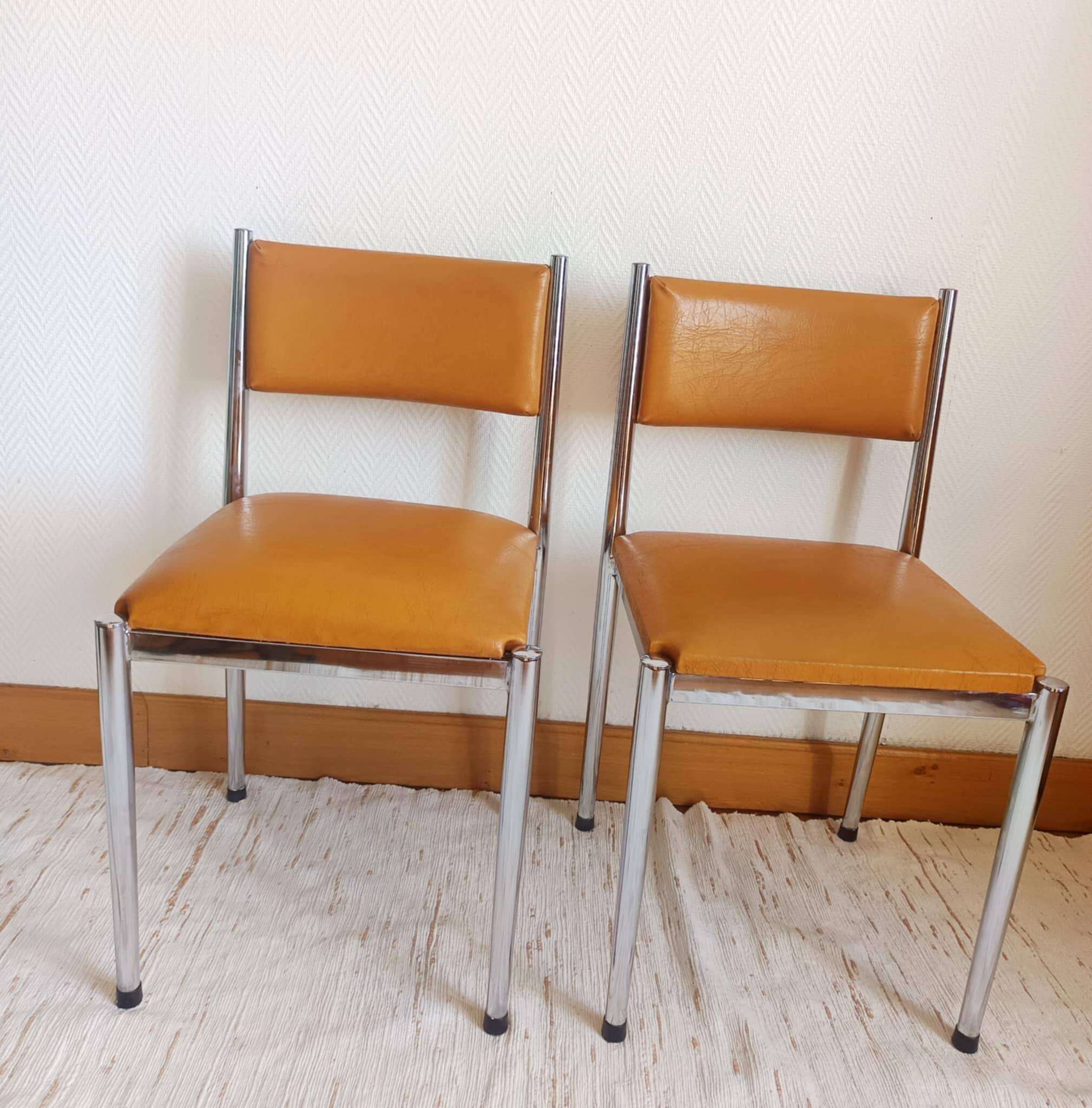 Pair of vintage leatherette and chrome chairs from the 1970s