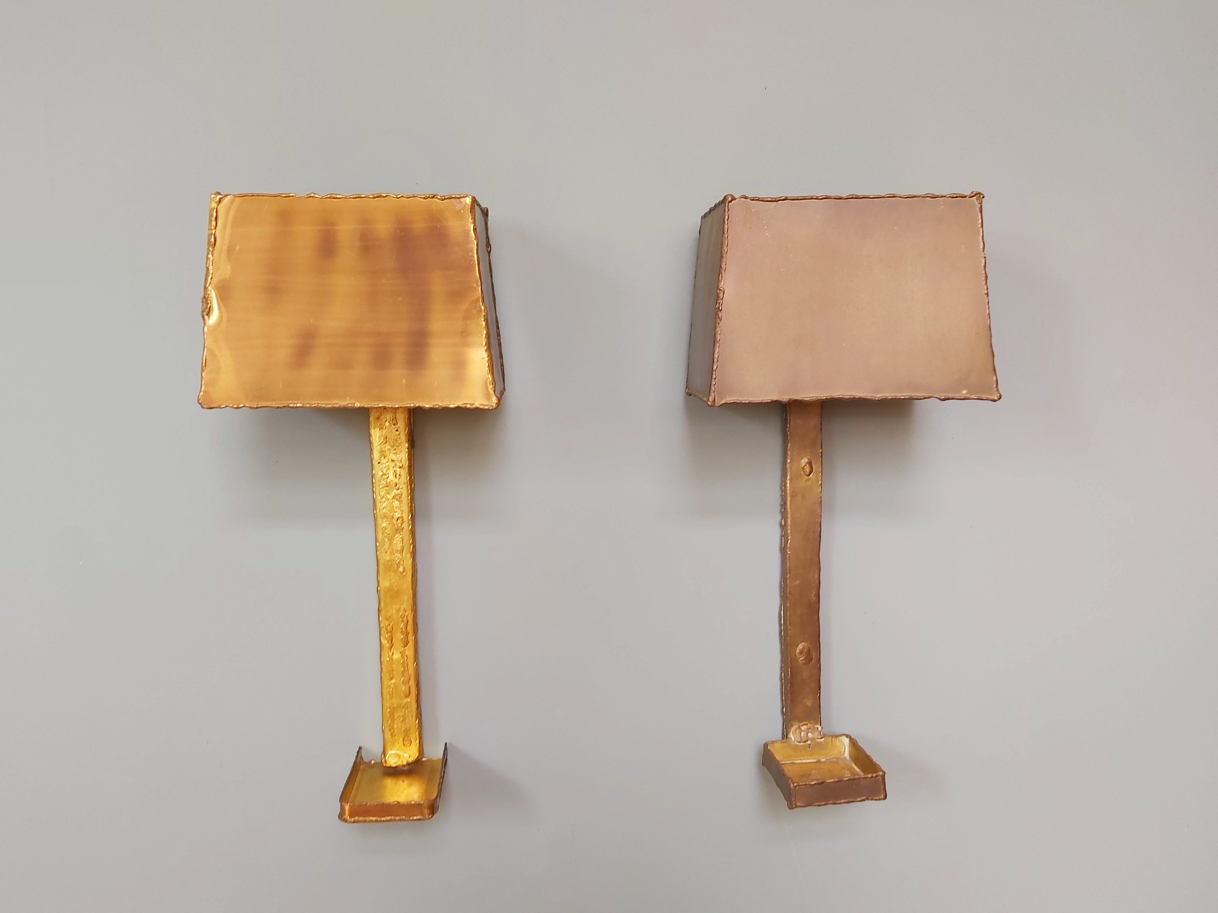 Pair of brass wall lamps, Paul Moerenhout, 70s