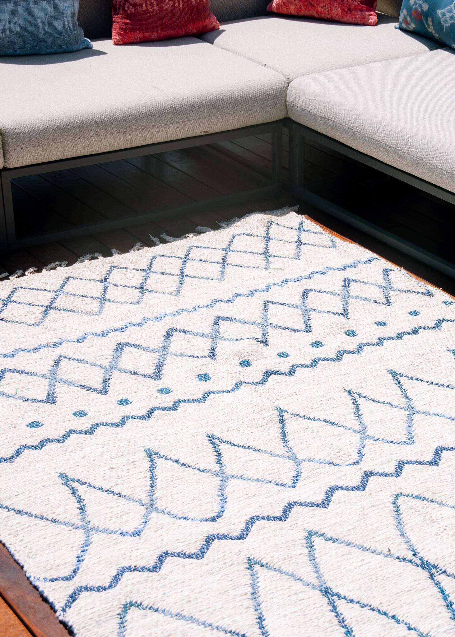 Recycled cotton handcrafted rug - Reversible - Blue