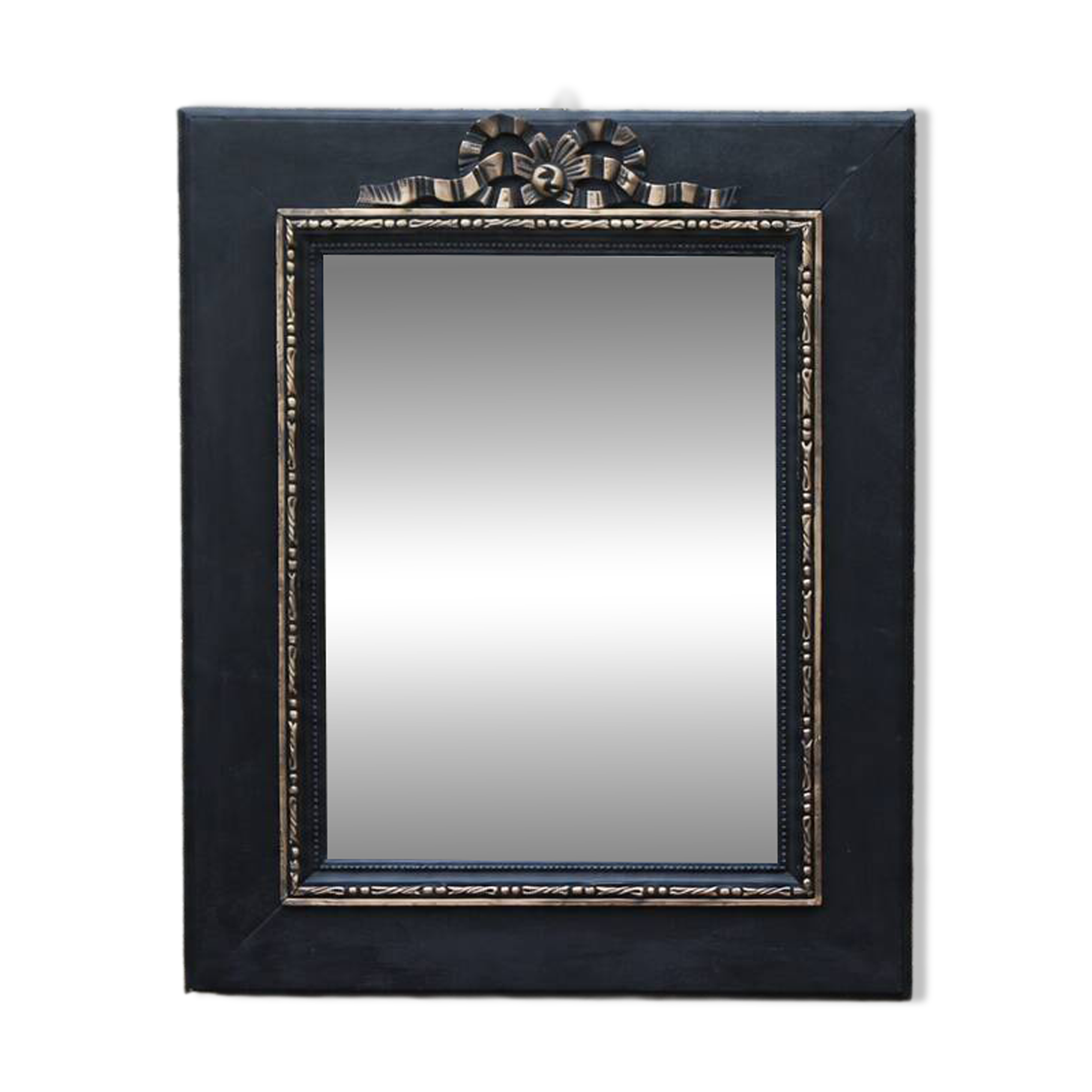 Vintage black and gold wooden mirror with a pediment – Napoléon III style