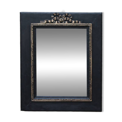 Miroir vintage en bois noir et doré à fronton – style Napoléon III