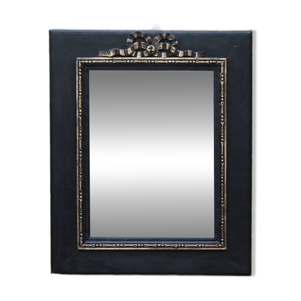Miroir vintage en bois noir et doré à fronton – style Napoléon III
