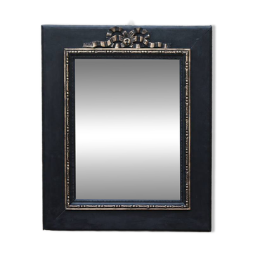 Vintage black and gold wooden mirror with a pediment – Napoléon III style