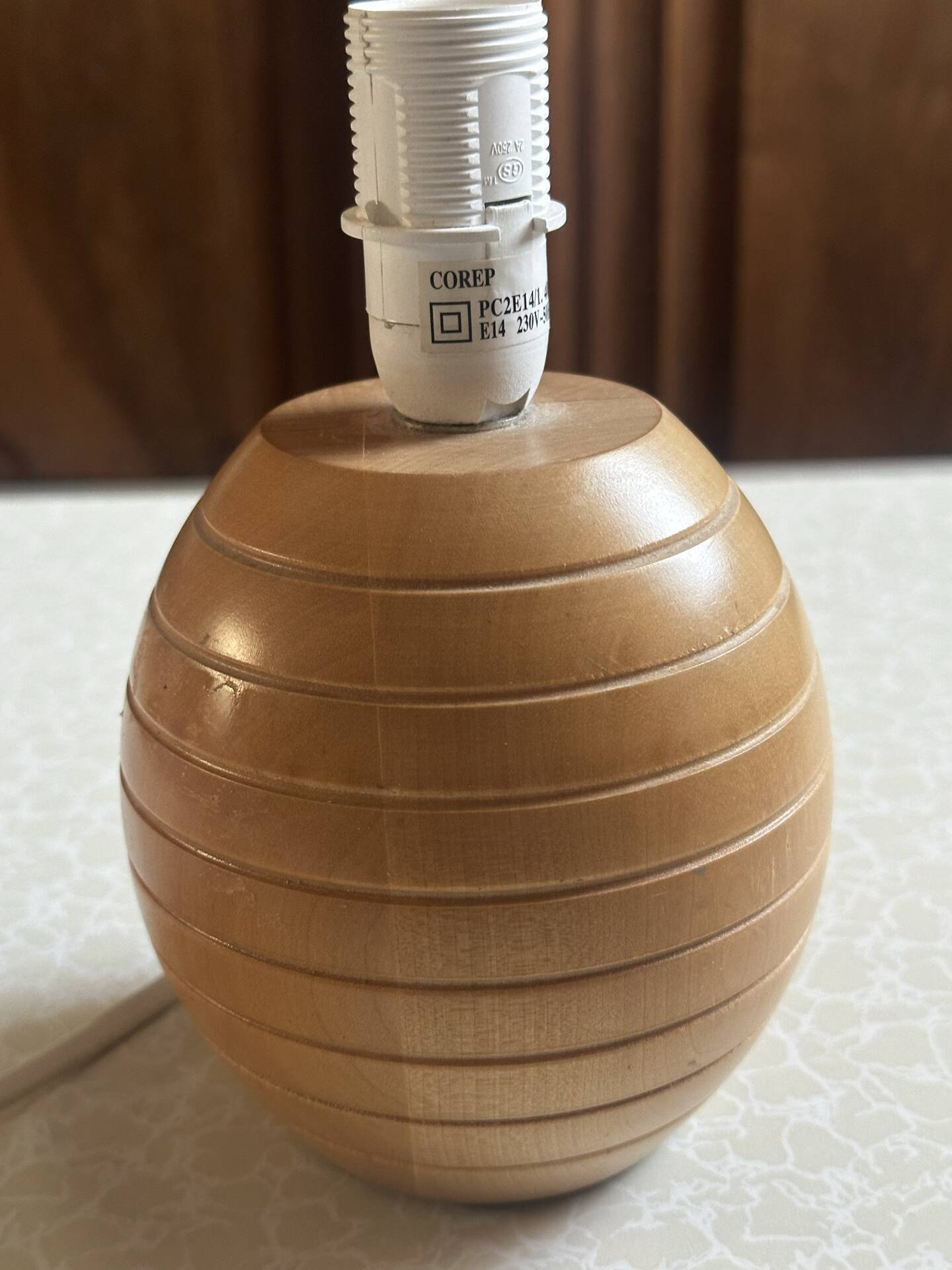 Turned and grooved wooden lamp base – 1980s