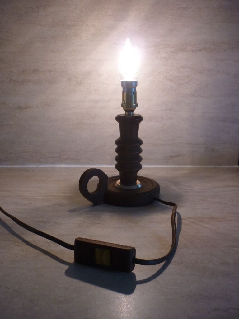 Lamp foot shape wooden candlestick turned old