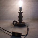 Lamp foot shape wooden candlestick turned old