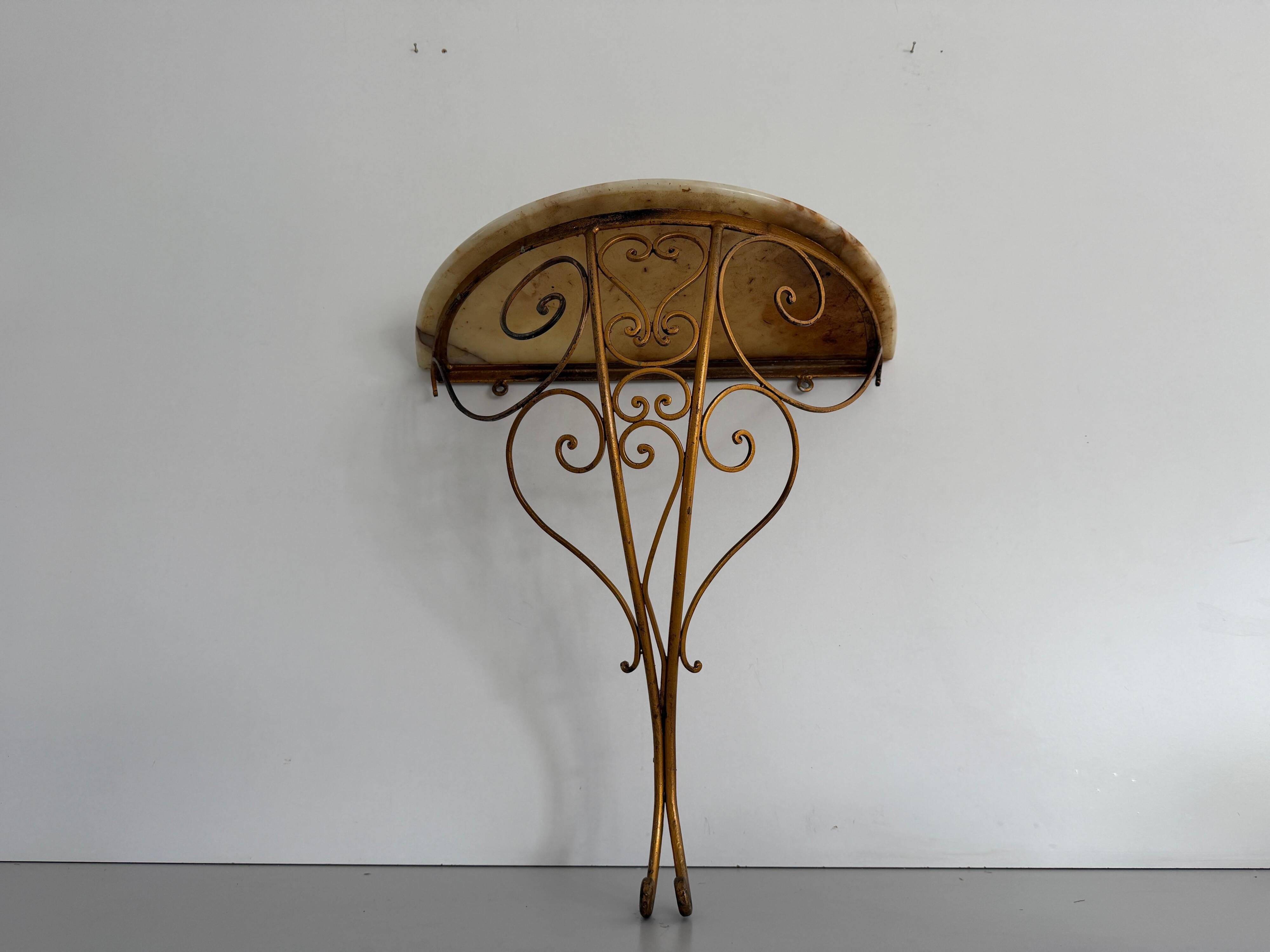 Mid-century floating wall console in wrought iron, 1950, Italy