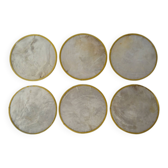 Set of 6 vintage mother-of-pearl coasters