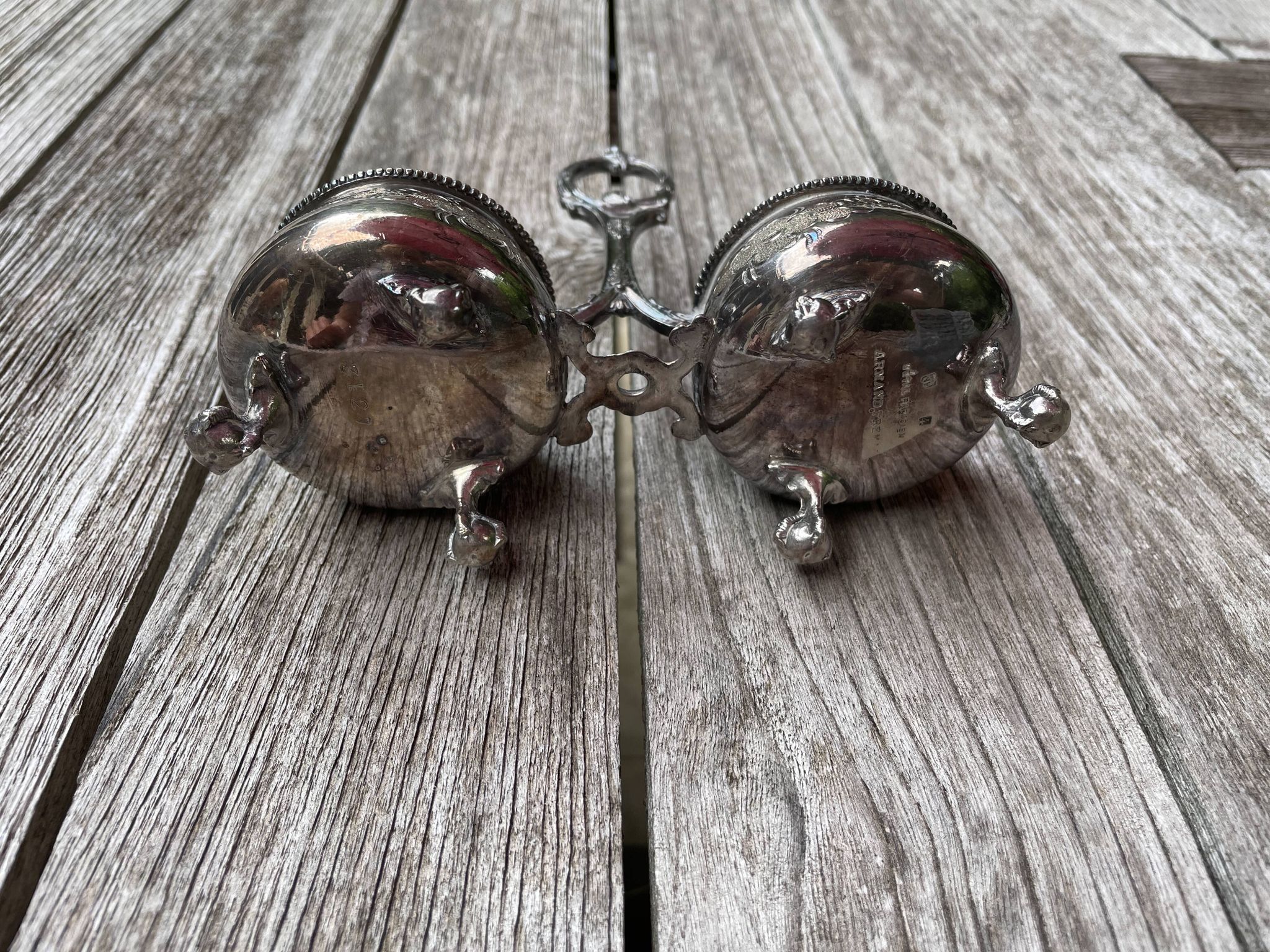 Double silver plated table salt shaker Armand Frenais 19th century Art Nouveau
