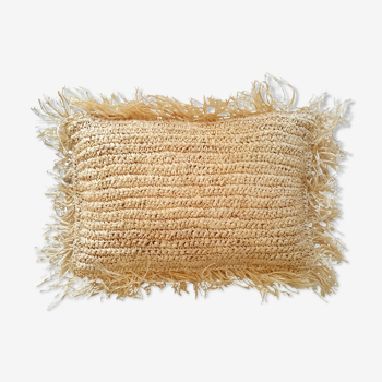 Boho rectangular cushion in raffia, 35x55