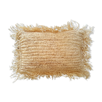 Boho rectangular cushion in raffia, 35x55