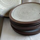 Service de 6 assiettes et plat grès pyrite vintage 1970-80