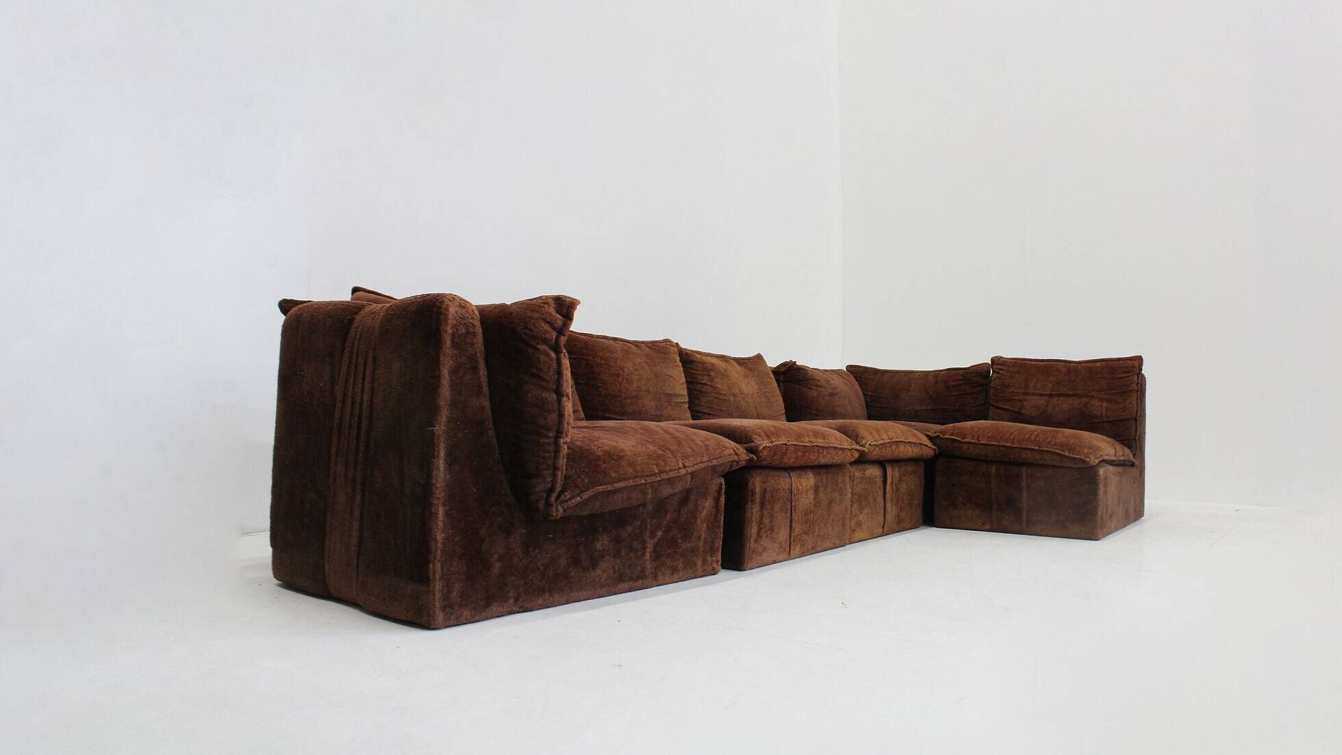 Vintage modular sofa brown velvet Italy 1970s