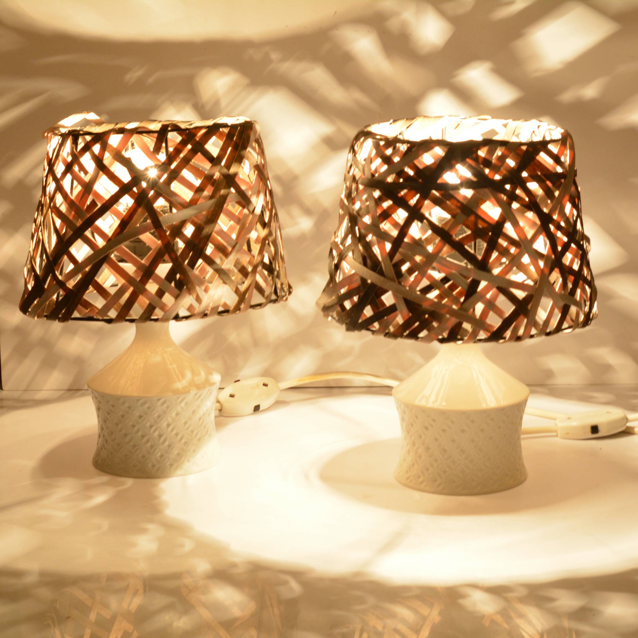 A pair of bedside lamps, porcelain base, Unterweisbach, Germany, 1970s.