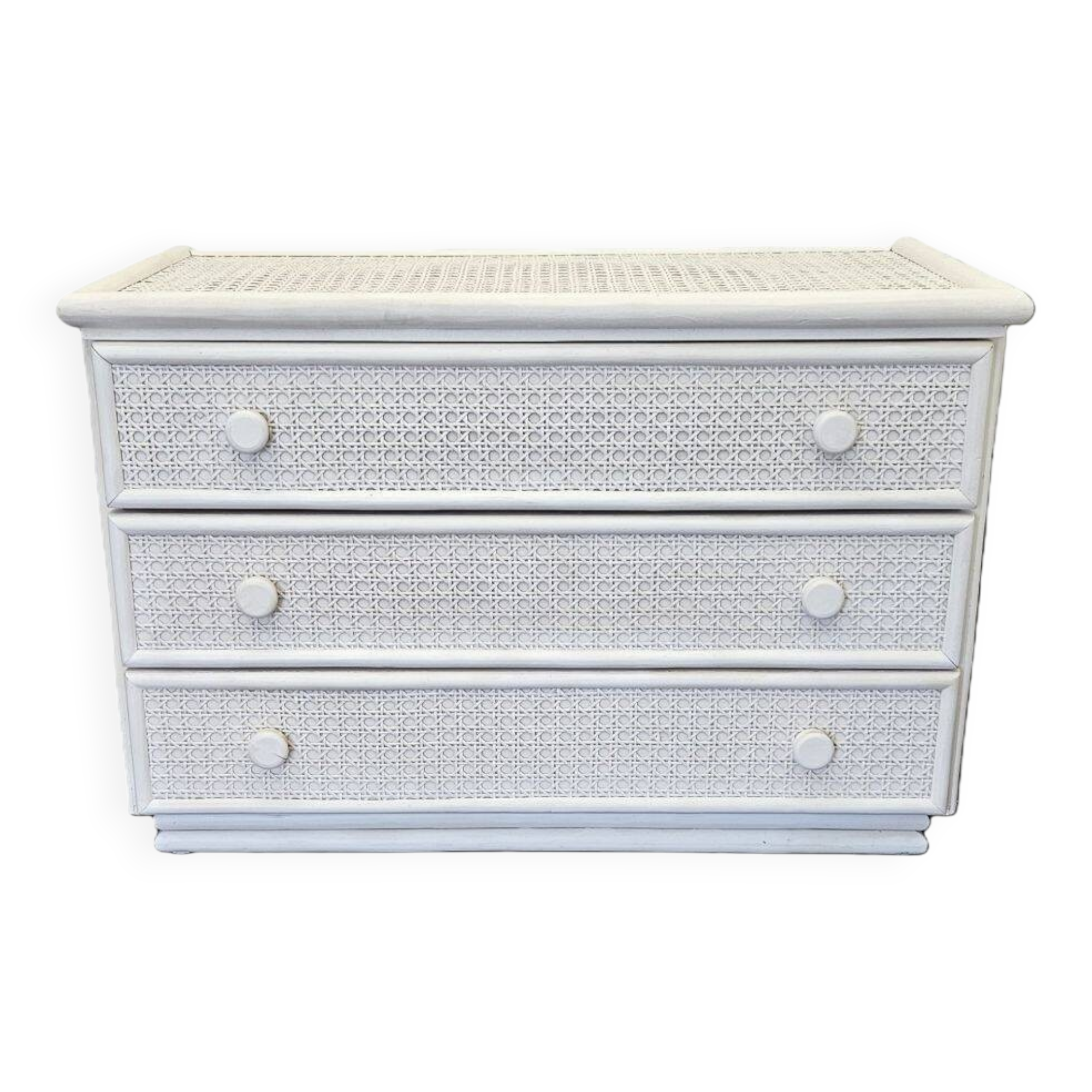 Vintage White Rattan and Cane Chest of Drawers from the 80s