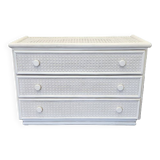 Vintage White Rattan and Cane Chest of Drawers from the 80s