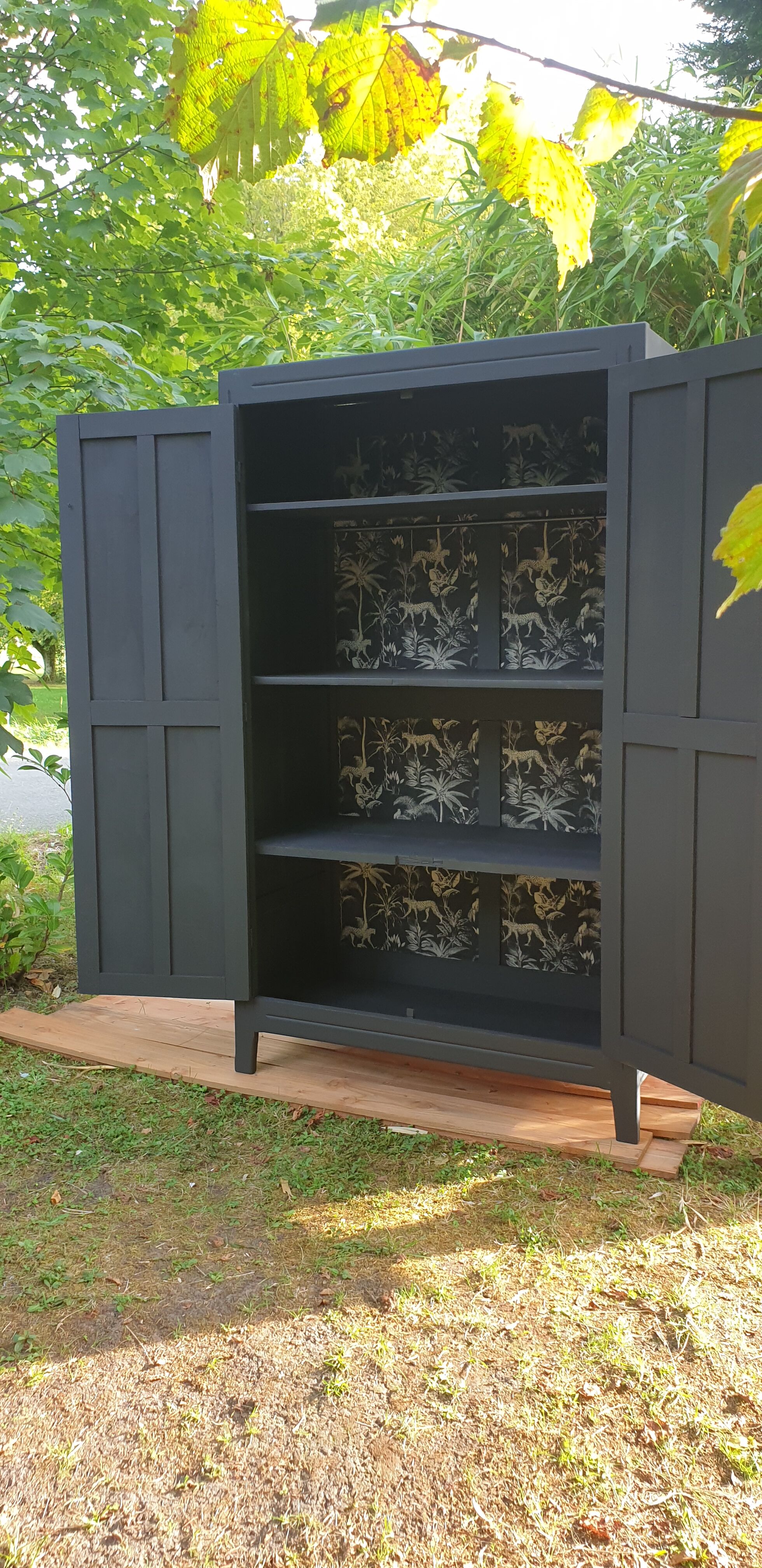 Black parisian wardrobe made of solid wood
