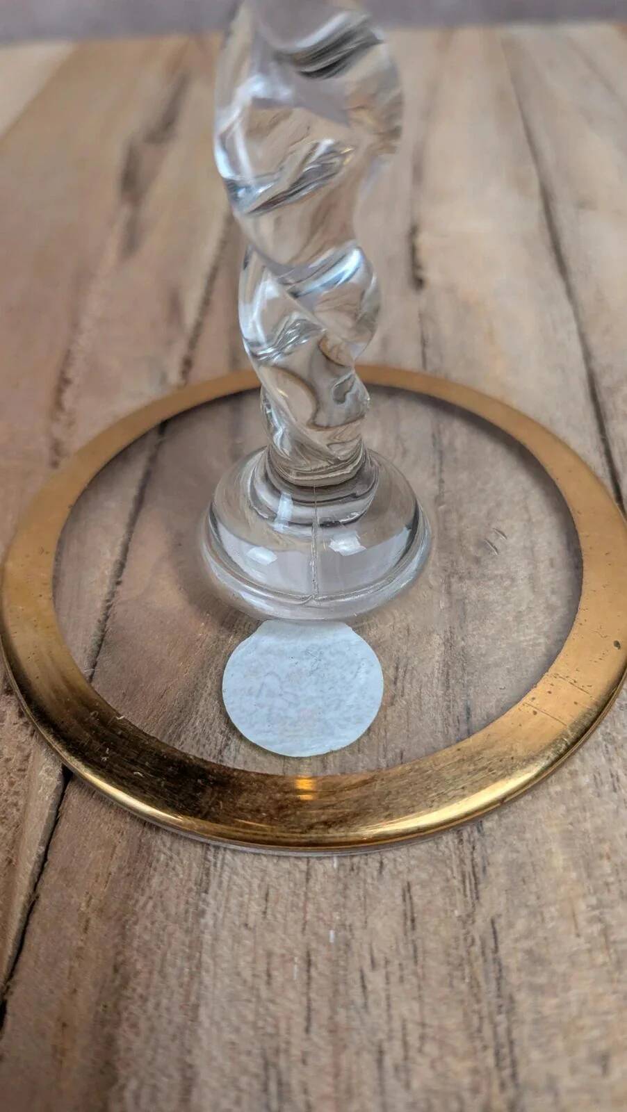 Antique fuchsia pink engraved glass – twisted stem