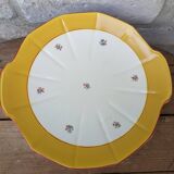 Plate with handles, ceramic serving dish with yellow border and floral decoration Sarreguemines