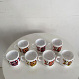 Set of 7 Arcopal coffee cups for Mobil vintage 70's