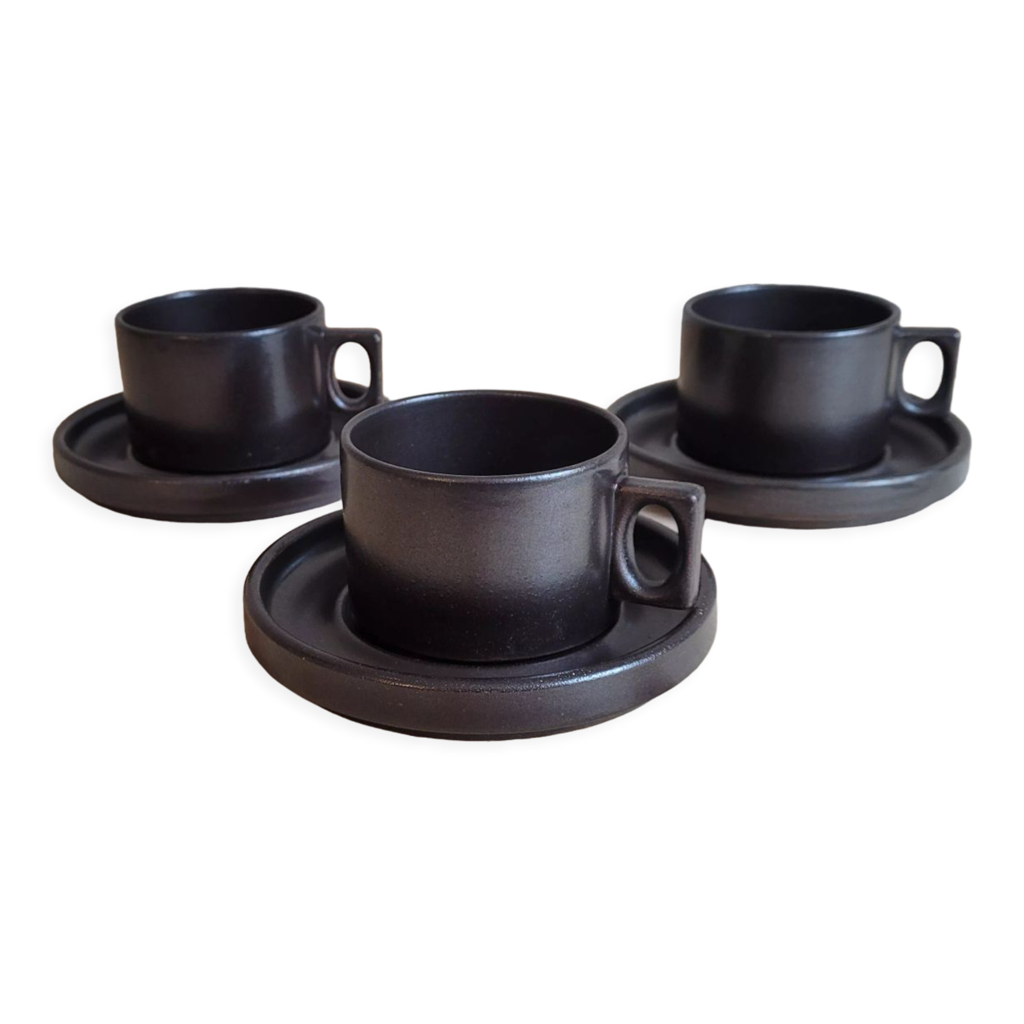 Lot de 3 tasses et sous-tasses en grès de Brenne