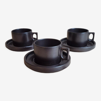 Lot de 3 tasses et sous-tasses en grès de Brenne