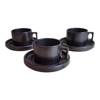 Set of 3 cups and sub-cups in Brenne stoneware