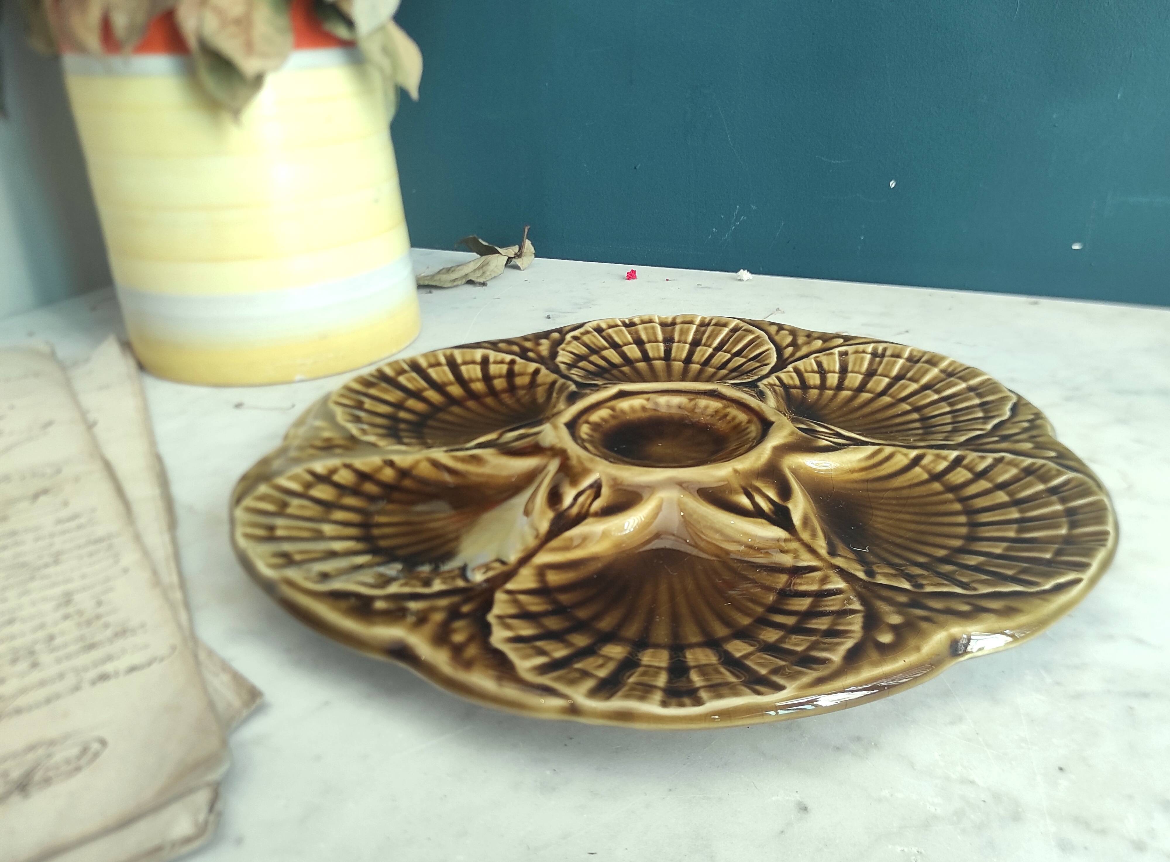 Vintage French majolica oyster plate from Sarreguemines