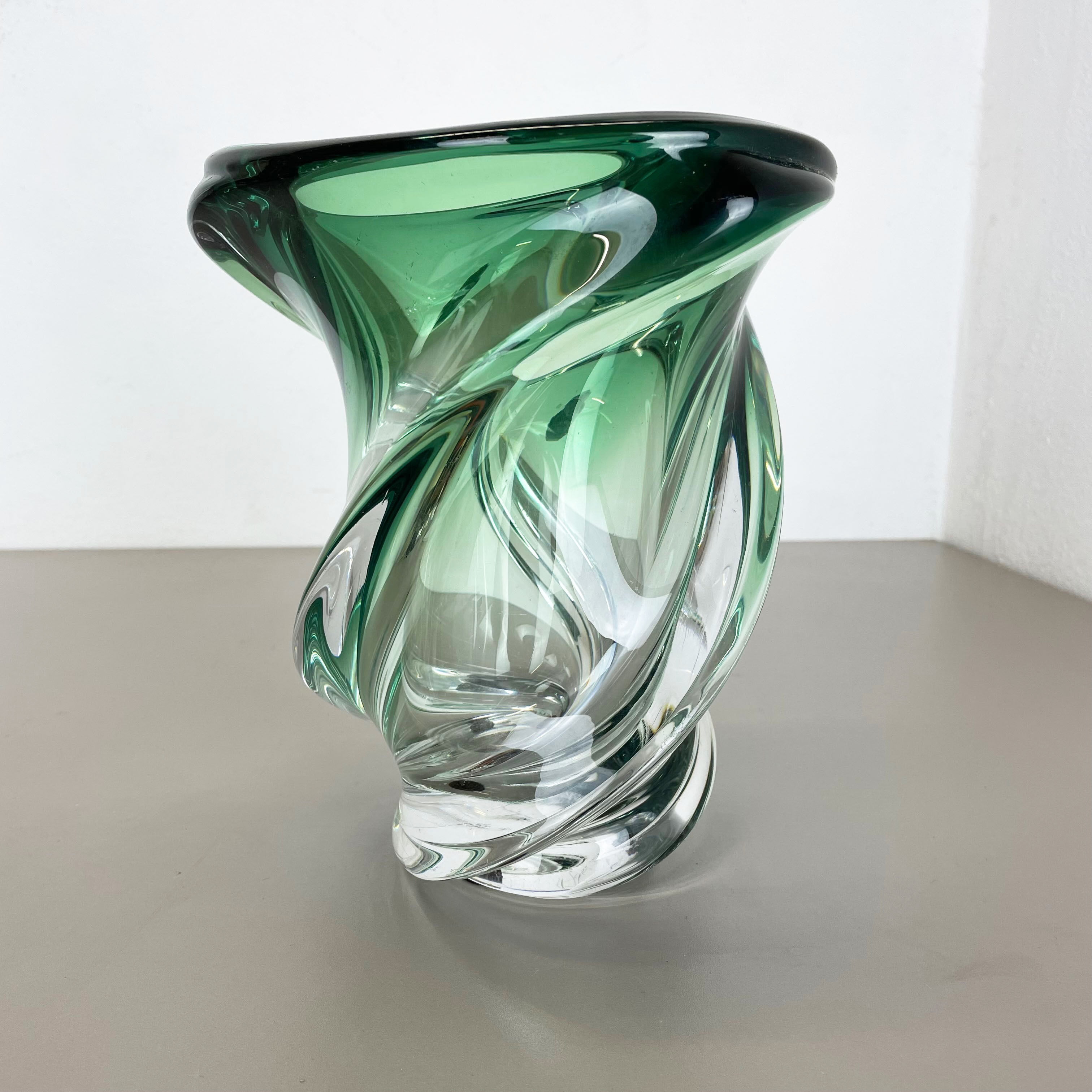 Heavy 5,1kg Crystal "Wave" Glass Vase Object by Val Saint Lambert, Belgium 1960s