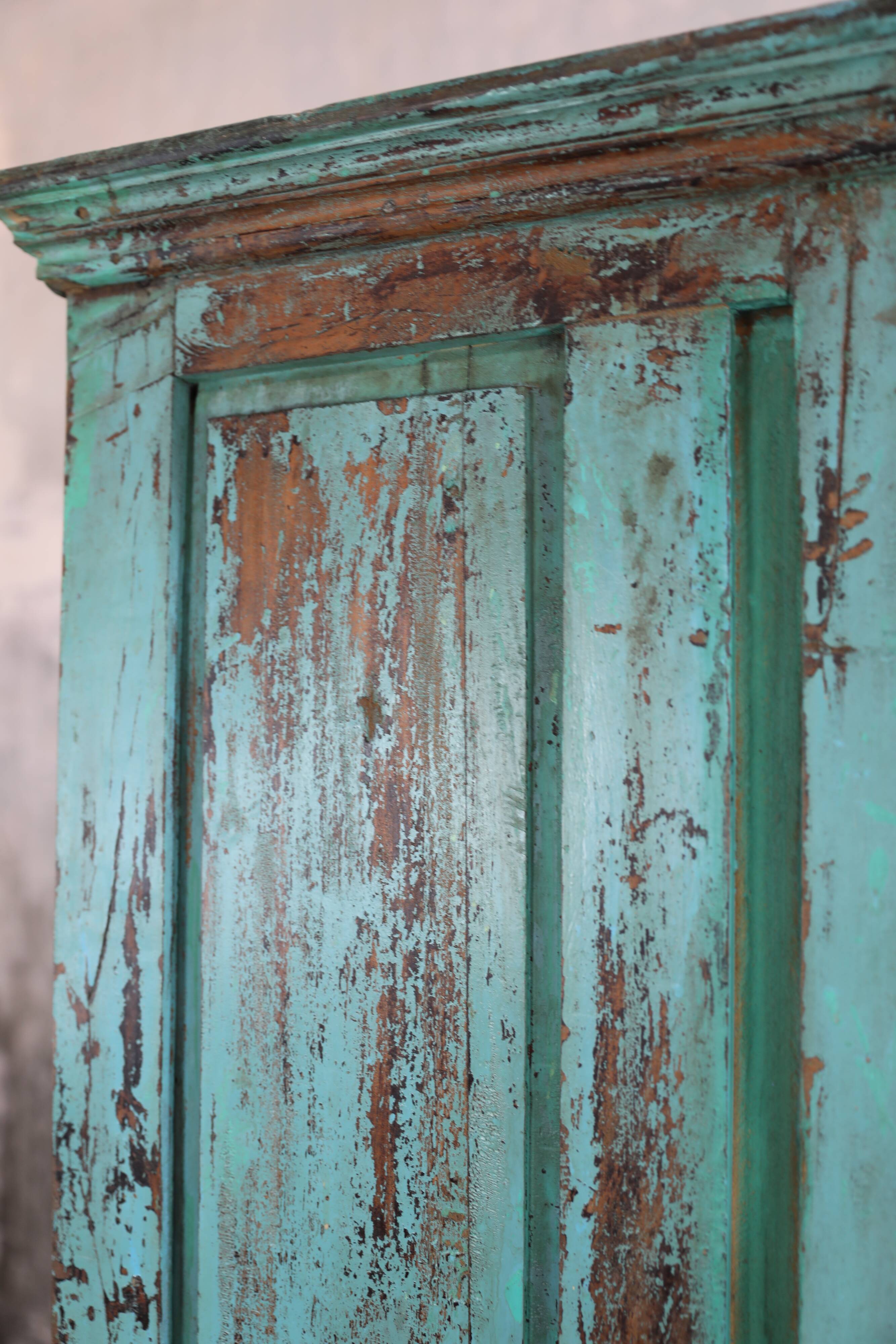 Blue 2-level wardrobe, 4 doors, natural interior, recovered from Indian homes