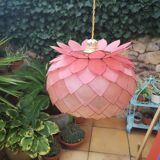 Vintage hanging lamp mother-of-pearl lotus flower and rose-degrading brass