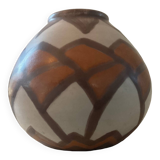 Vintage glazed ceramic ball vase signed