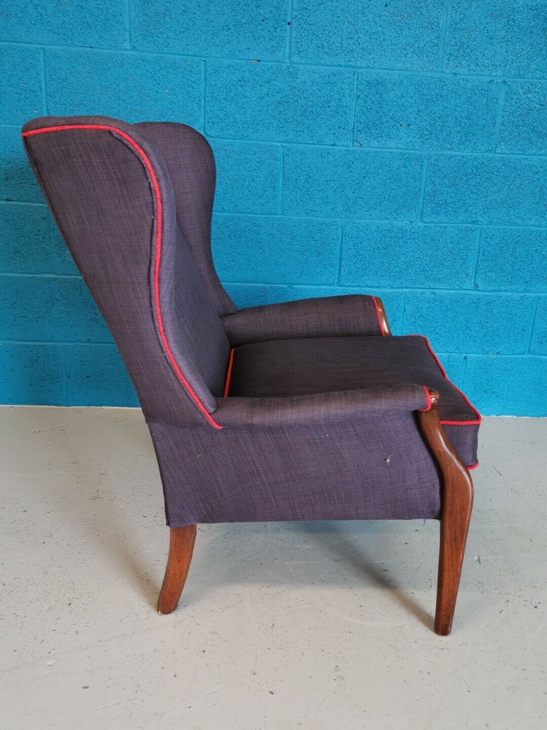 Vintage armchair teak 1960 years covered with violet