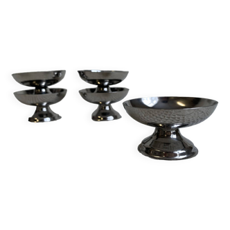 Set of 5 sorbet cups, wide base, vintage, stainless steel