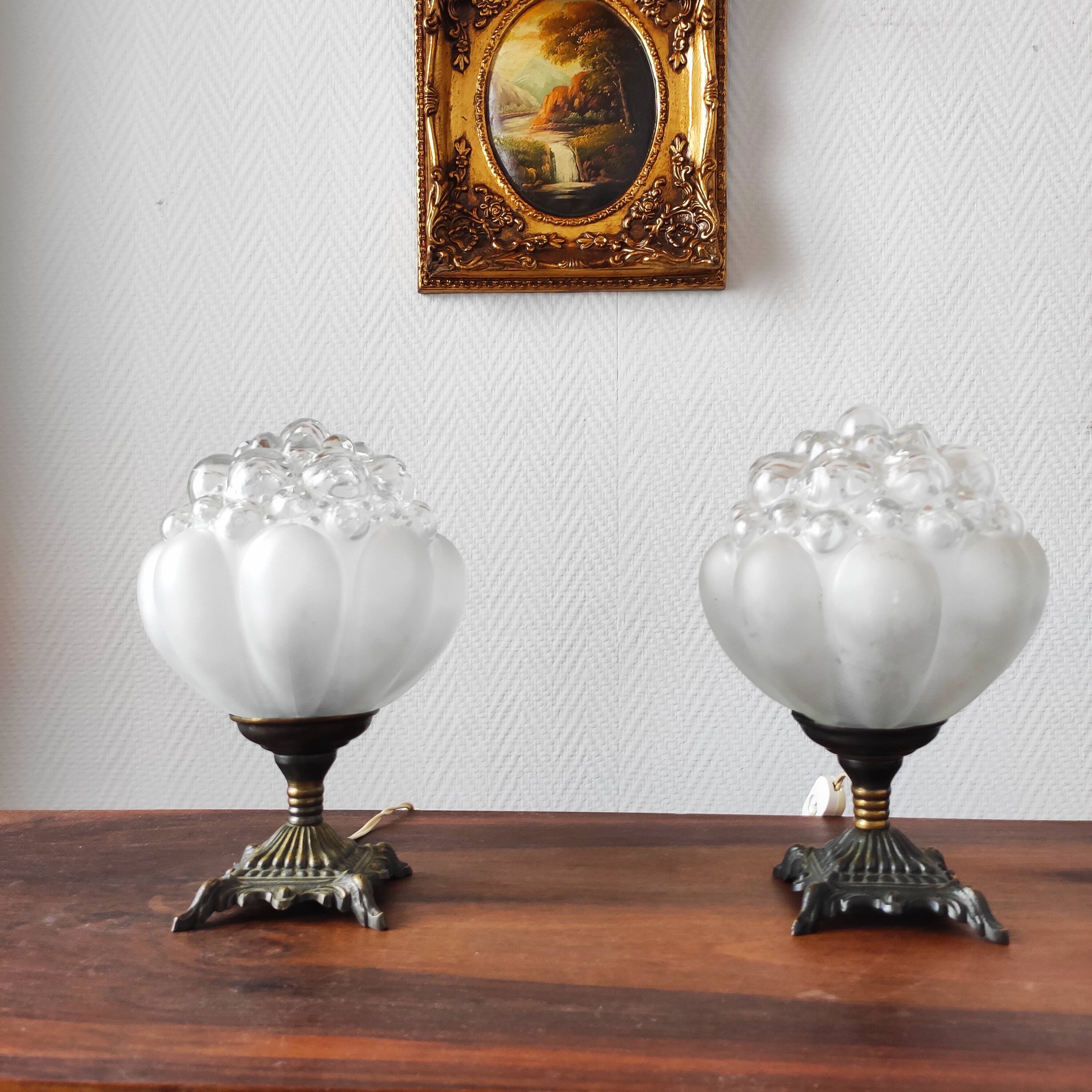 Pair of antique bubble globe lamps