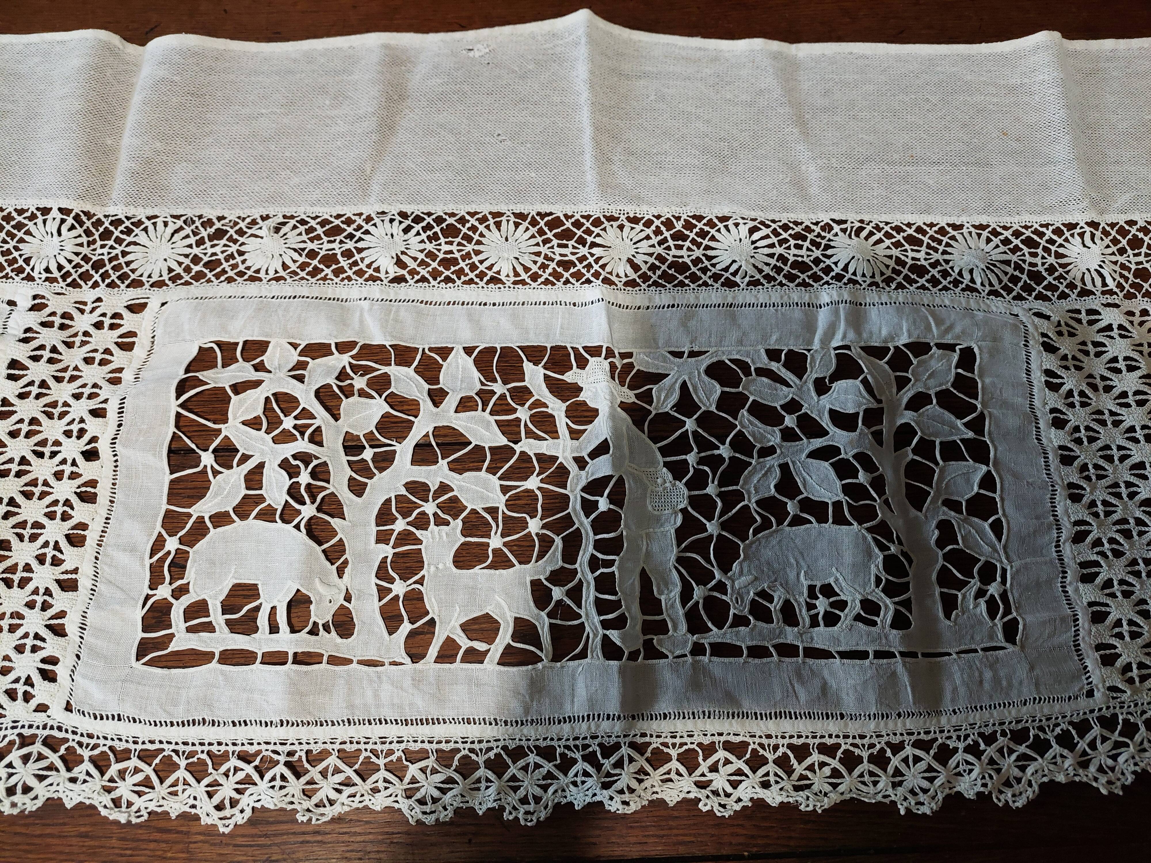 White cotton lace embroidery shelf or fireplace border