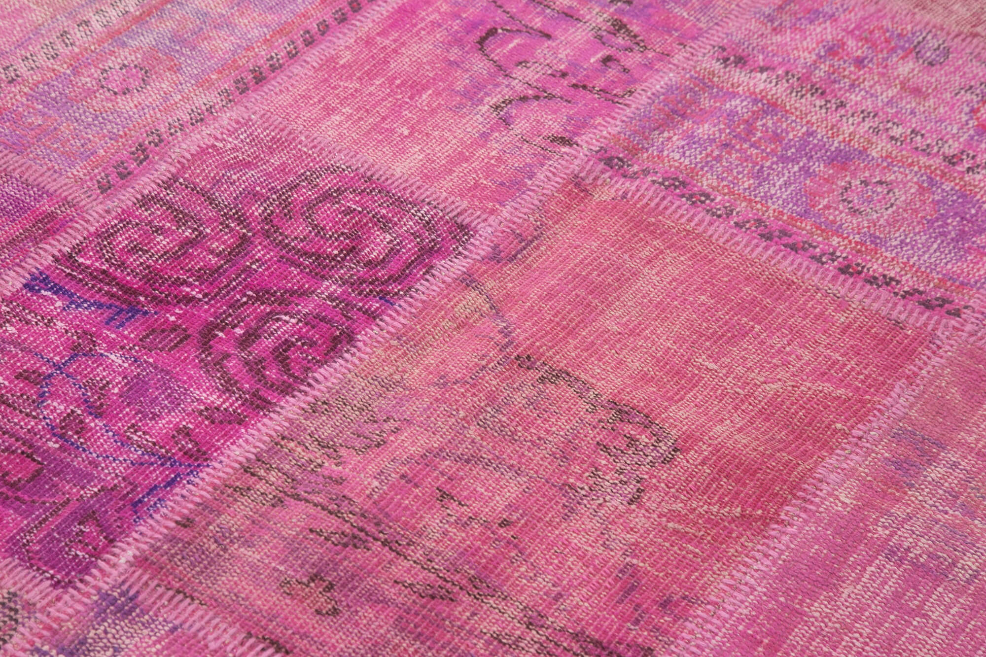 Hand-knotted oriental overdyed 173 cm x 240 cm pink patchwork carpet