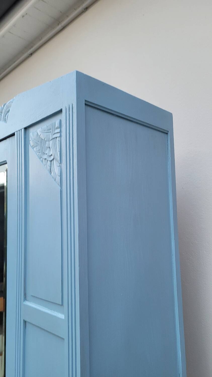 Parisian Art Deco armoire with beveled mirror and painted decoration