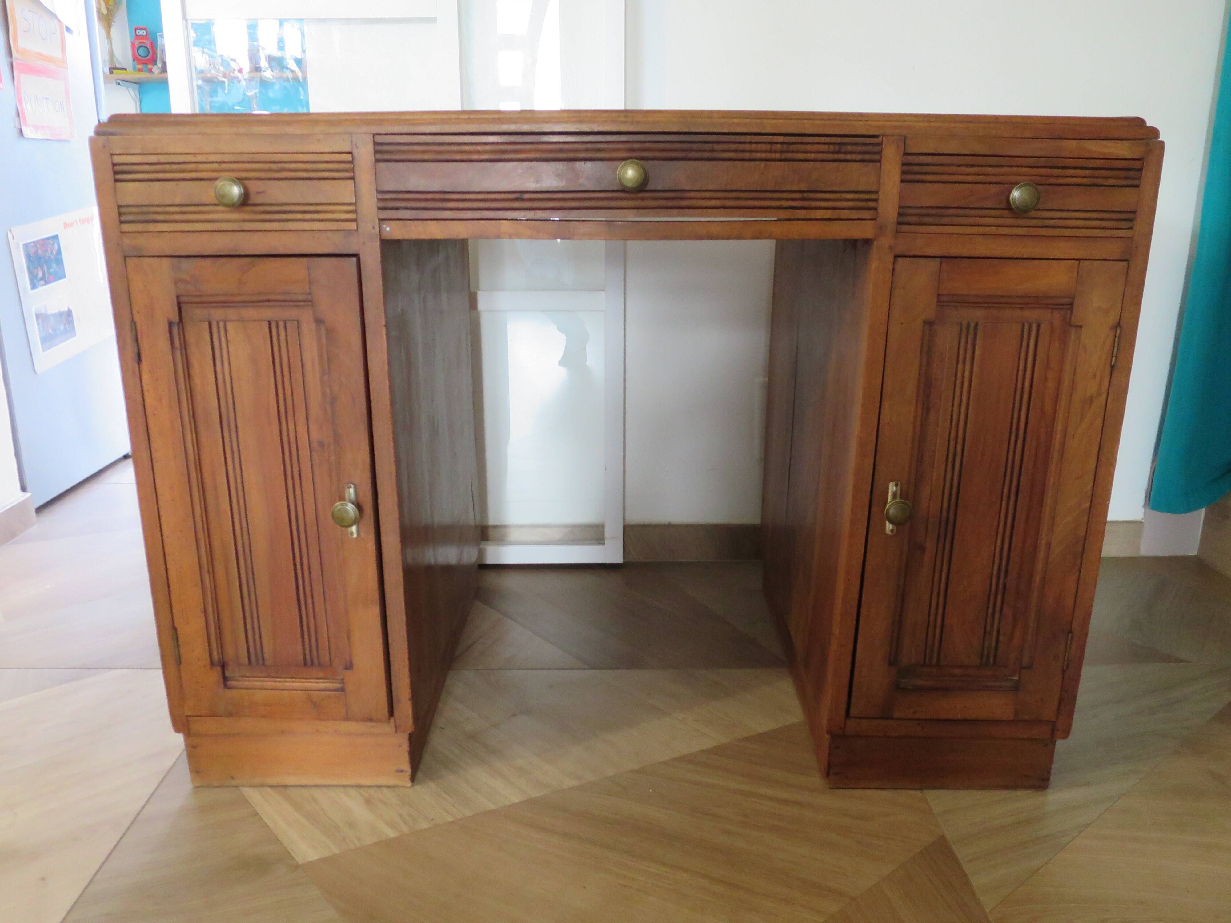 Vintage Art Deco schoolmaster's desk - double-sided - solid wood - 1940s/50s