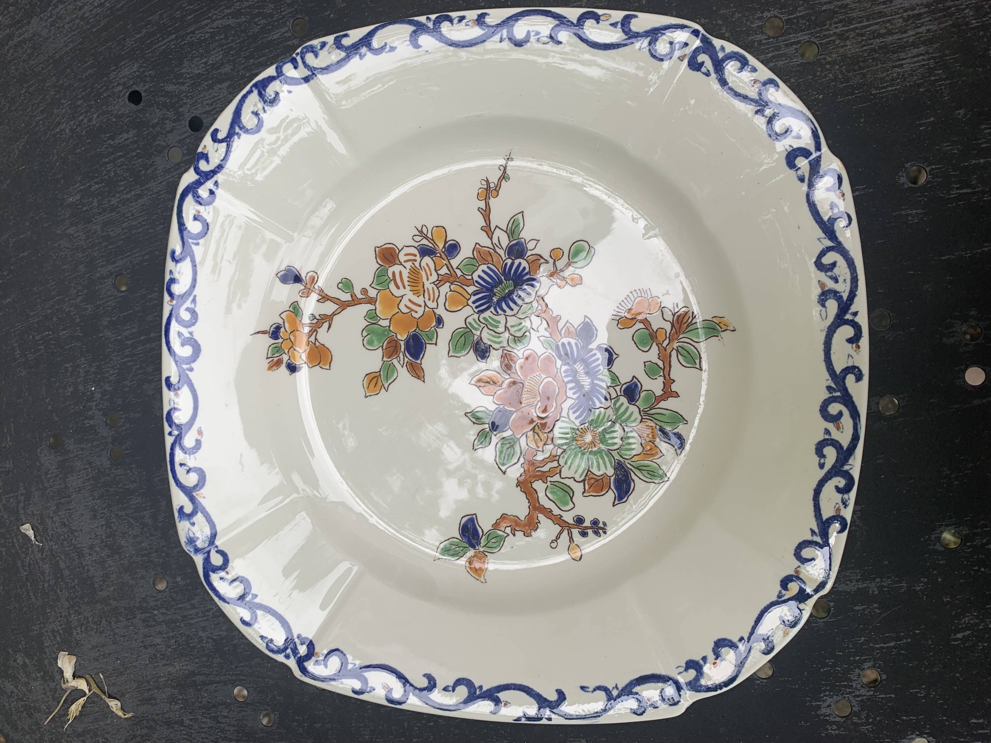 Collectible flat plate, Gien, hand painted, signed MB, made in France, vintage