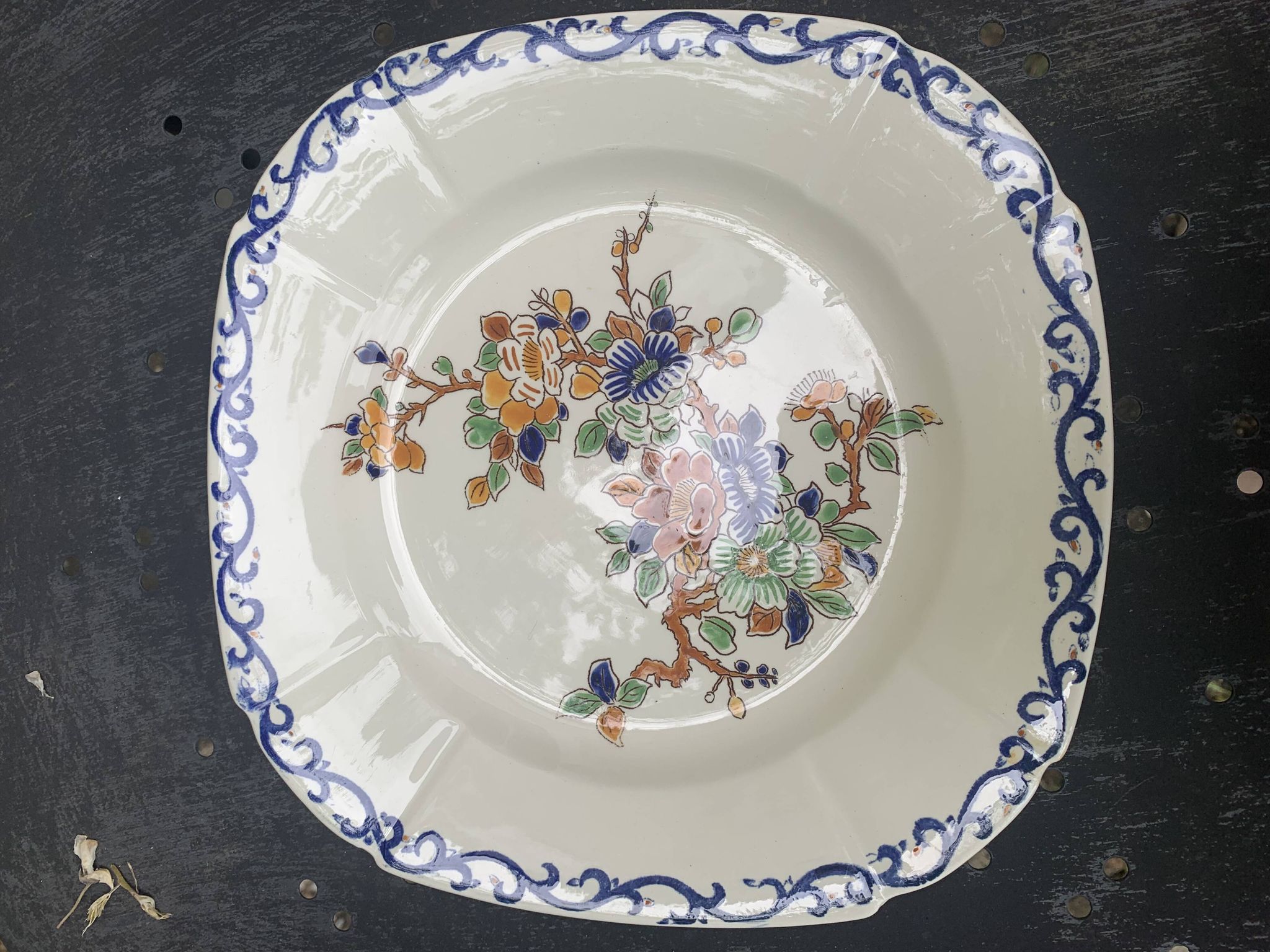 Collectible flat plate, Gien, hand painted, signed MB, made in France, vintage