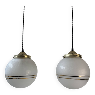 Paire d’anciennes suspensions verre granite vintage