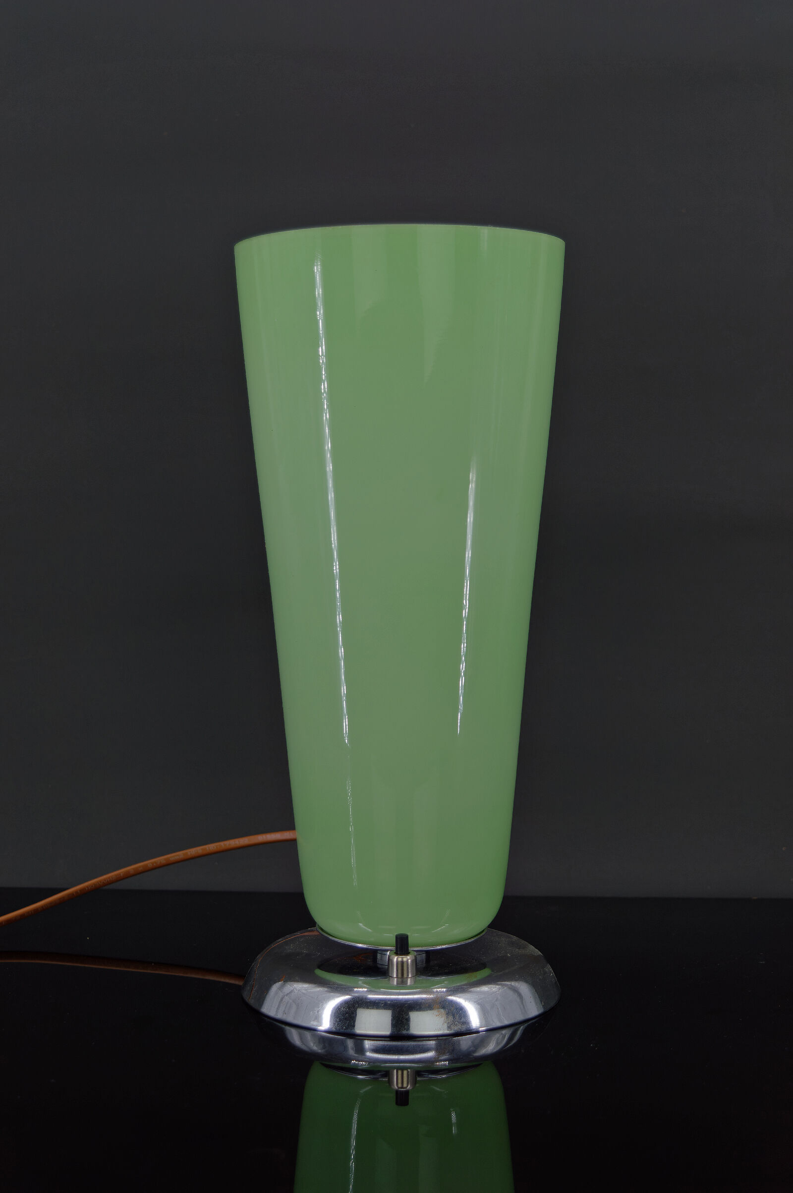 Art Deco lamp in chrome and celadon glass, France, circa 1930